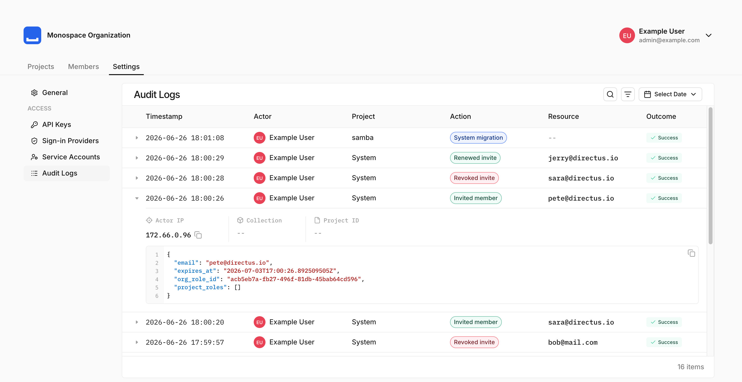 Audit logs in Monospace